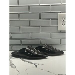 Lisa Vicky MOJO-V Black Patent PU Studded Pointed Toe Mules Women's Size 7 M